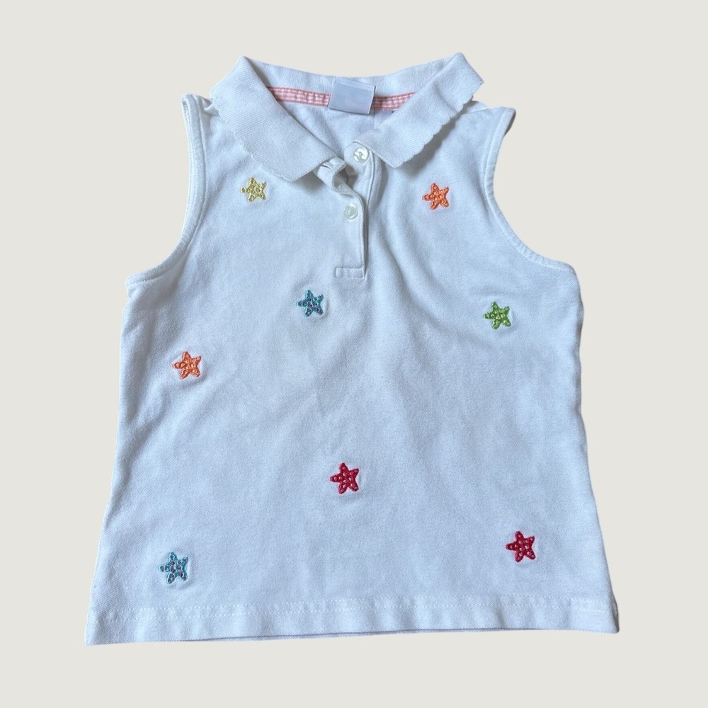 Talbots Kids Sleeveless Polo Girl White Embroidered Star Stretch SIZE 5